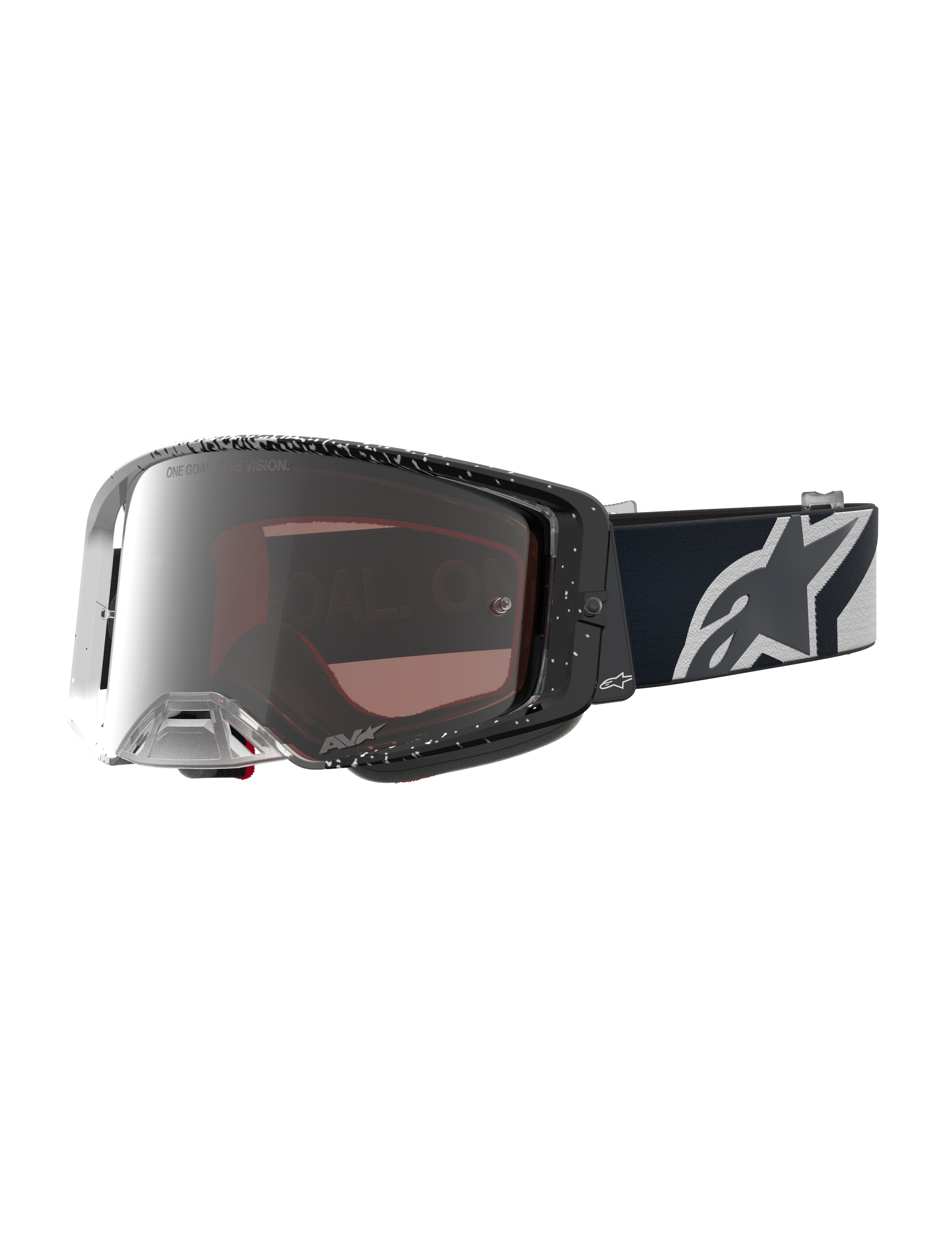 Alpinestars Masque Supertech Hiten, masque de motocross noir et blanc, écran miroir argenté offrant une vision périphérique large