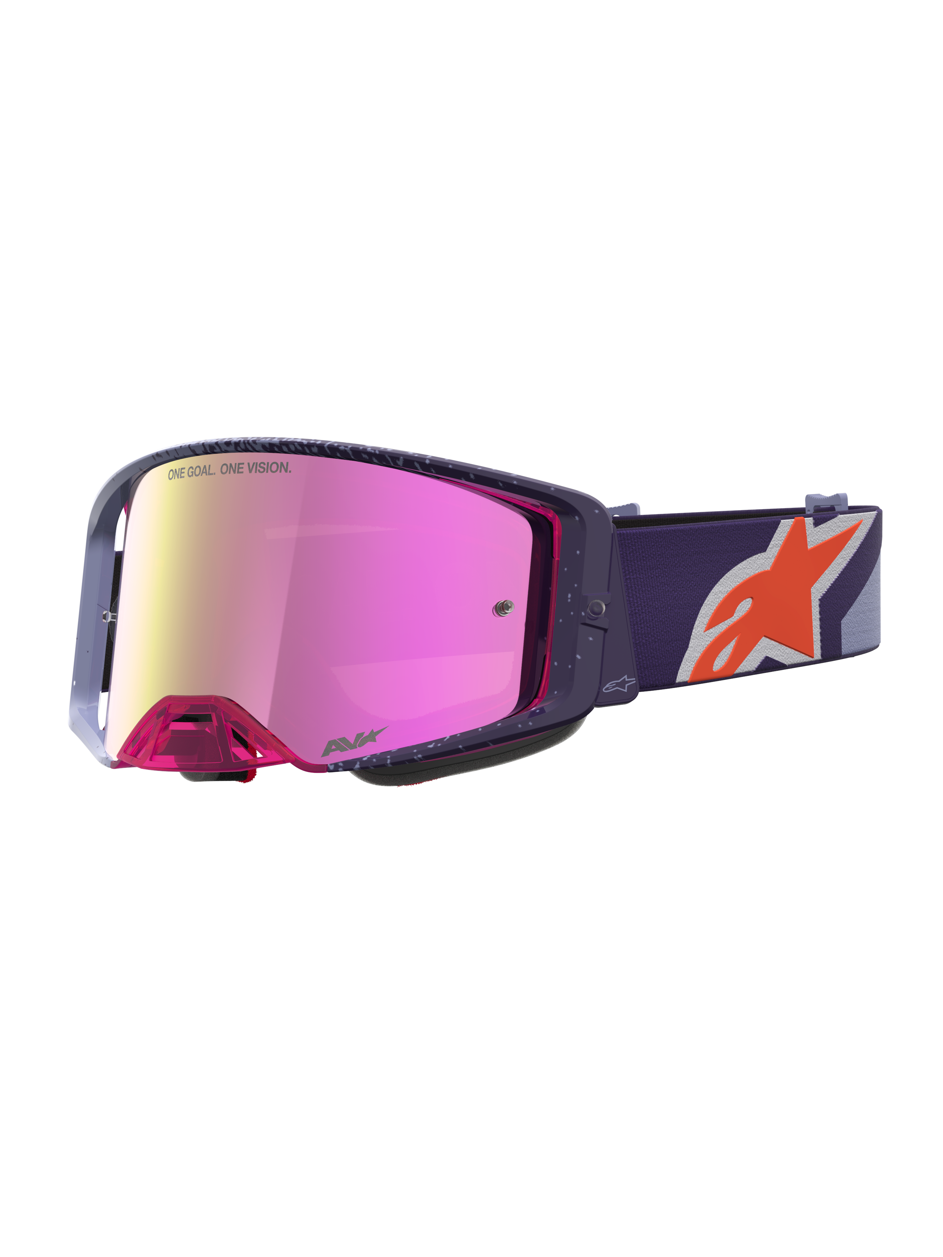 Masque Alpinestars Supertech Hiten, masque de motocross tout-terrain violet, écran miroir rouge et rose pour le tout-terrain.