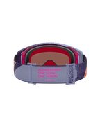 Masque Alpinestars Supertech Hiten, masque de motocross violet et rouge avec écran miroir rose et bandeau élastique marqué.