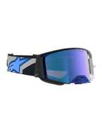 Alpinestars Supertech Hiten Motocross Goggles in Black and Blithe Blue featuring a high-clarity mirrored blue lens.