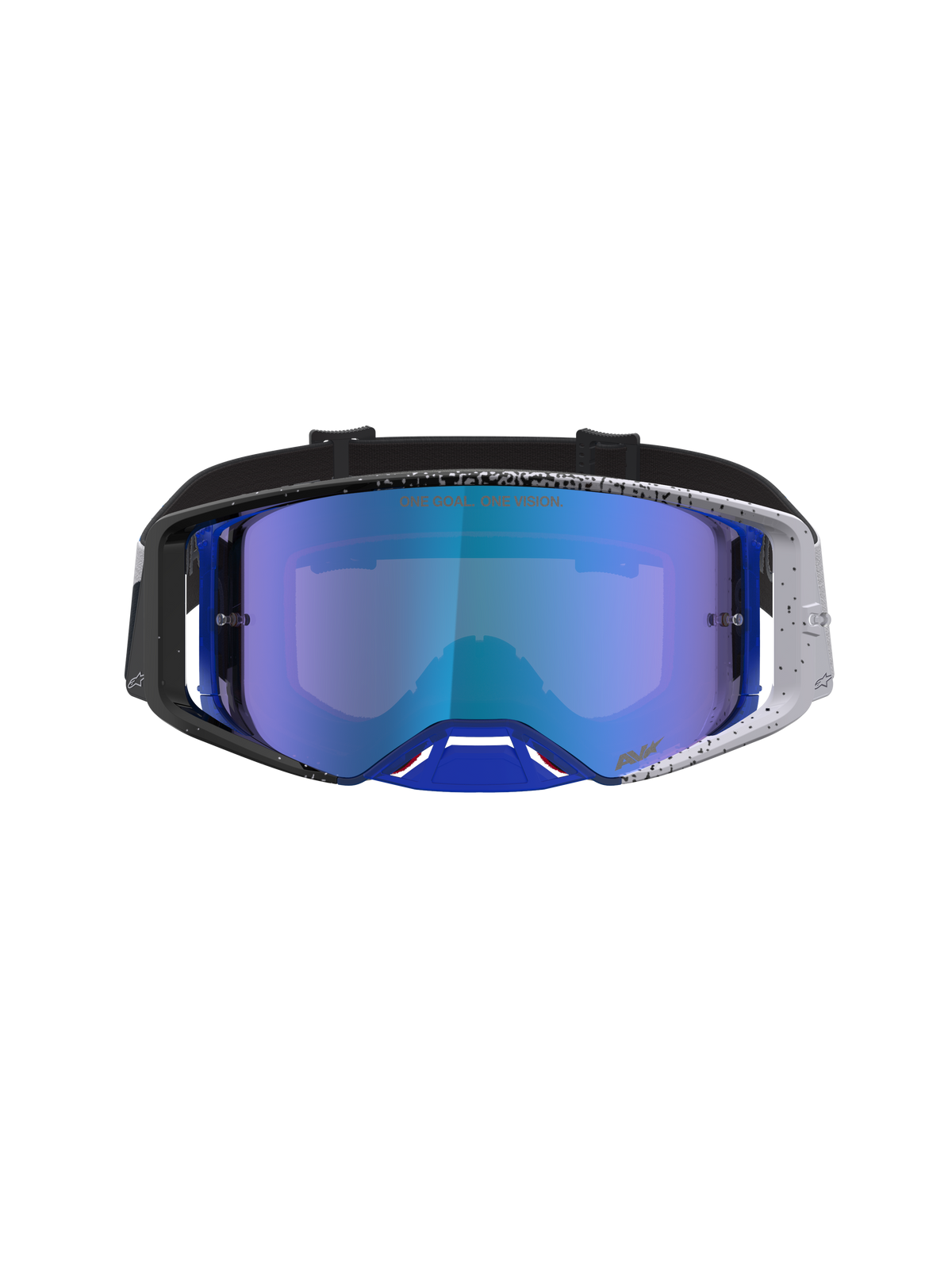 Alpinestars Masque Supertech Hiten, masque de motocross, bleu et noir, lentille miroir bleue et monture tachetée