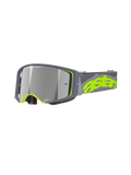 Lunettes Alpinestars Supertech Stream, lunettes de course de motocross MX, gris et jaune fluo, avec écran réfléchissant argenté Mirror Silver, monture large angulaire avec rembourrage en mousse et sangle réglable avec marquage néon audacieux