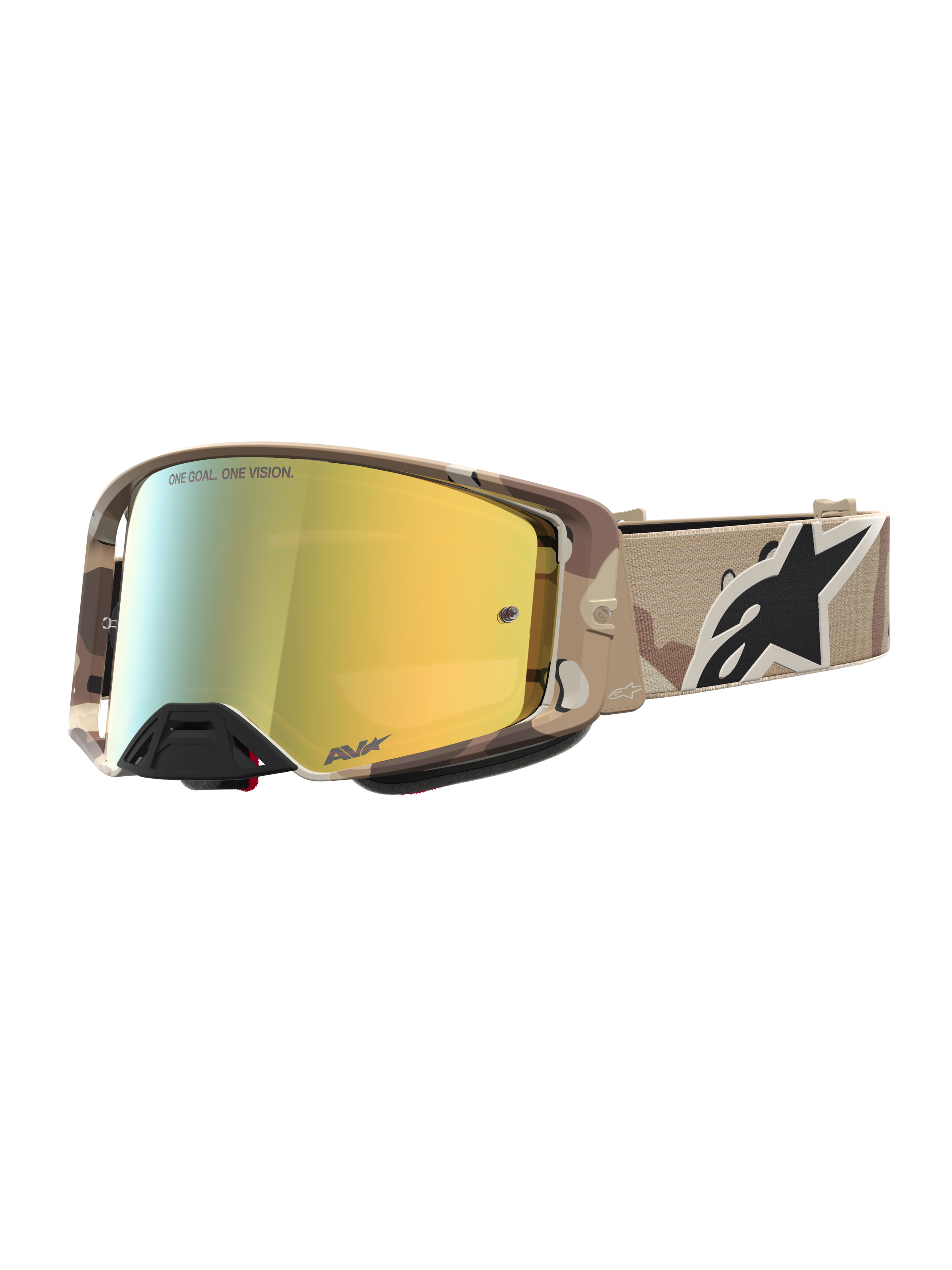 Alpinestars Masque Supertech Lone, masque de motocross, camouflage désert et doré miroir, lentille haute précision.