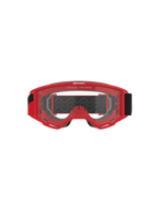 Alpinestars Vision Goggles OTG, masque de motocross, monture rouge avec lentille transparente anti-buée, vue de face avec le slogan « ONE GOAL. ONE VISION. », large sangle noire, protection oculaire haute performance pour la course tout-terrain