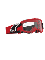 Masque Alpinestars Vision OTG, masque de motocross, rouge, noir et blanc, écran en polycarbonate transparent, monture à volume profond conçue pour le port de lunettes de vue, sangle rouge et noire avec logo Alpinestars blanc