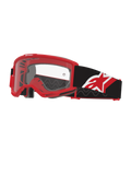 Alpinestars Vision Goggles OTG, masque de motocross, rouge, noir et blanc avec écran clair, conception adaptée au port de lunettes avec cadre rouge 'deep volume', large sangle noire avec logo étoile rouge et blanc, ventilation haute performance pour la course tout-terrain