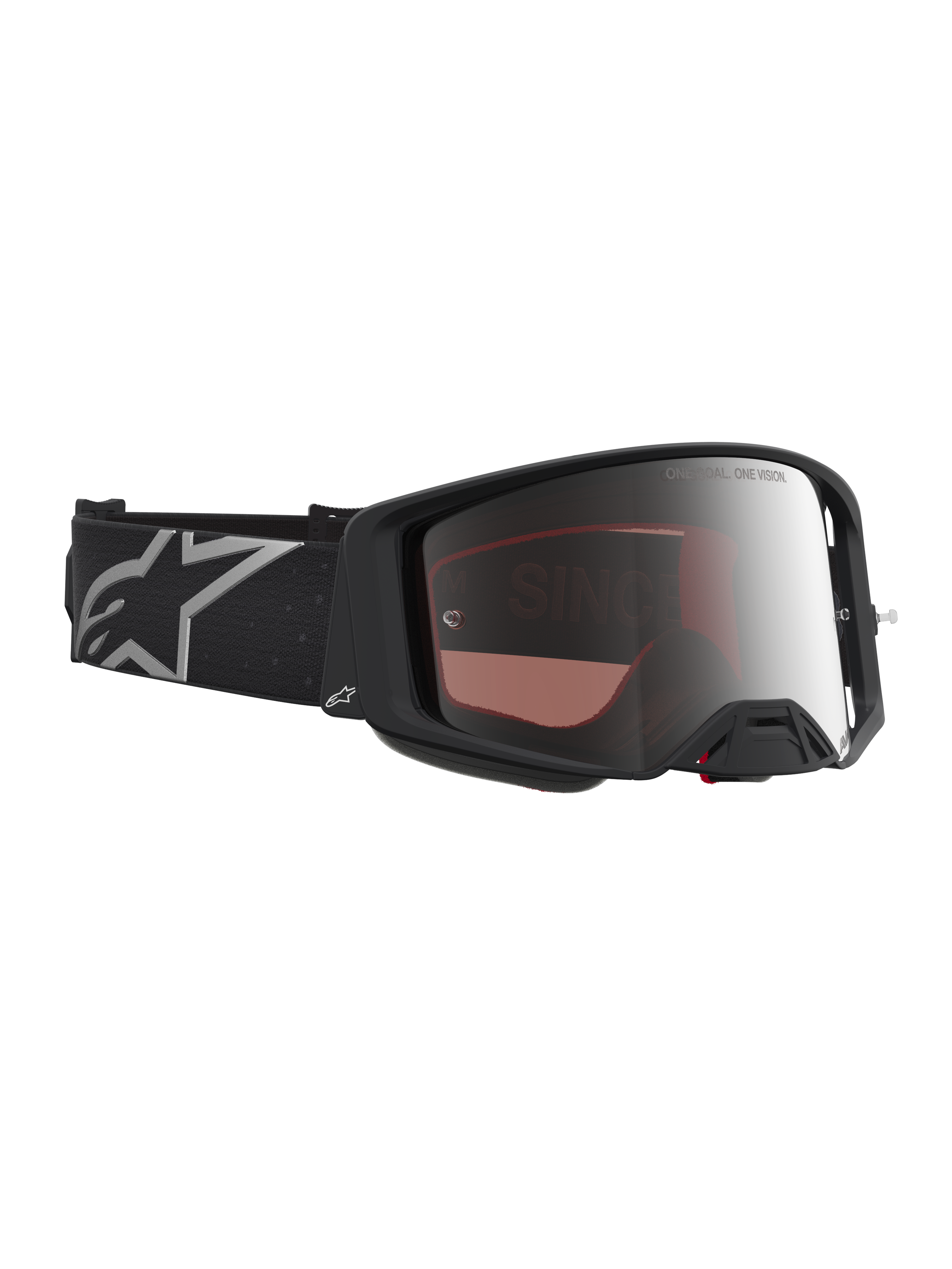 Masque Supertech Vesta Alpinestars, masque de motocross et de tout-terrain, noir mat et lentille argentée miroir, sangle élastique avec logo, conçu pour une vision haute définition et la compétition