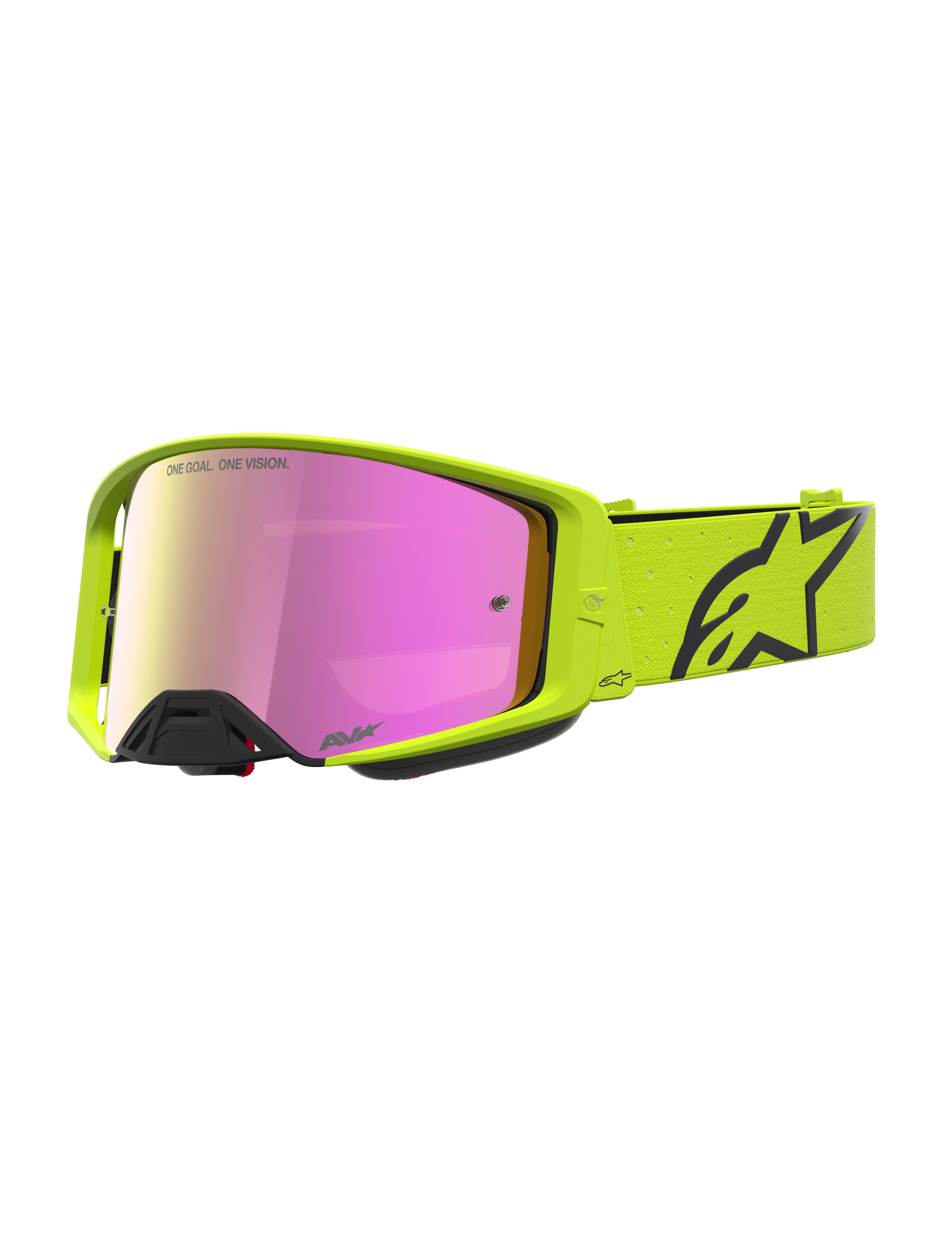 Masque Supertech Vesta Alpinestars, masque de motocross tout-terrain, jaune fluo et noir, avec lentille miroir rose protectrice, design haute performance pour off-road