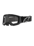 Masque Alpinestars Vision 8 Corp, lunettes de motocross, monture noire avec écran transparent, large sangle noire réglable avec logo étoile Alpinestars blanc proéminent, mousse faciale moulée en 3D visible, protection oculaire professionnelle pour la course tout-terrain