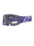 Lunettes Alpinestars Vision 8 Corp, masque de motocross, pourpre et transparent, doté d'un cadre A-FLEX pourpre et d'un écran clair, bandeau pourpre avec un grand logo étoile blanc, large champ de vision, conçu pour la performance en course tout-terrain