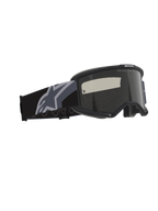 Alpinestars Vision Sand Goggles, Motocross and Off-Road Goggles, Black and Gray with Dark Smoke Lens, wide woven strap featuring a large gray star logo, matte black frame with RAM-AIR ventilation and multi-layer face foam for desert riding protection.