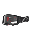 Alpinestars Supertech Vesta, masque de motocross noir mat et argenté, avec lentille claire, performance tout-terrain.