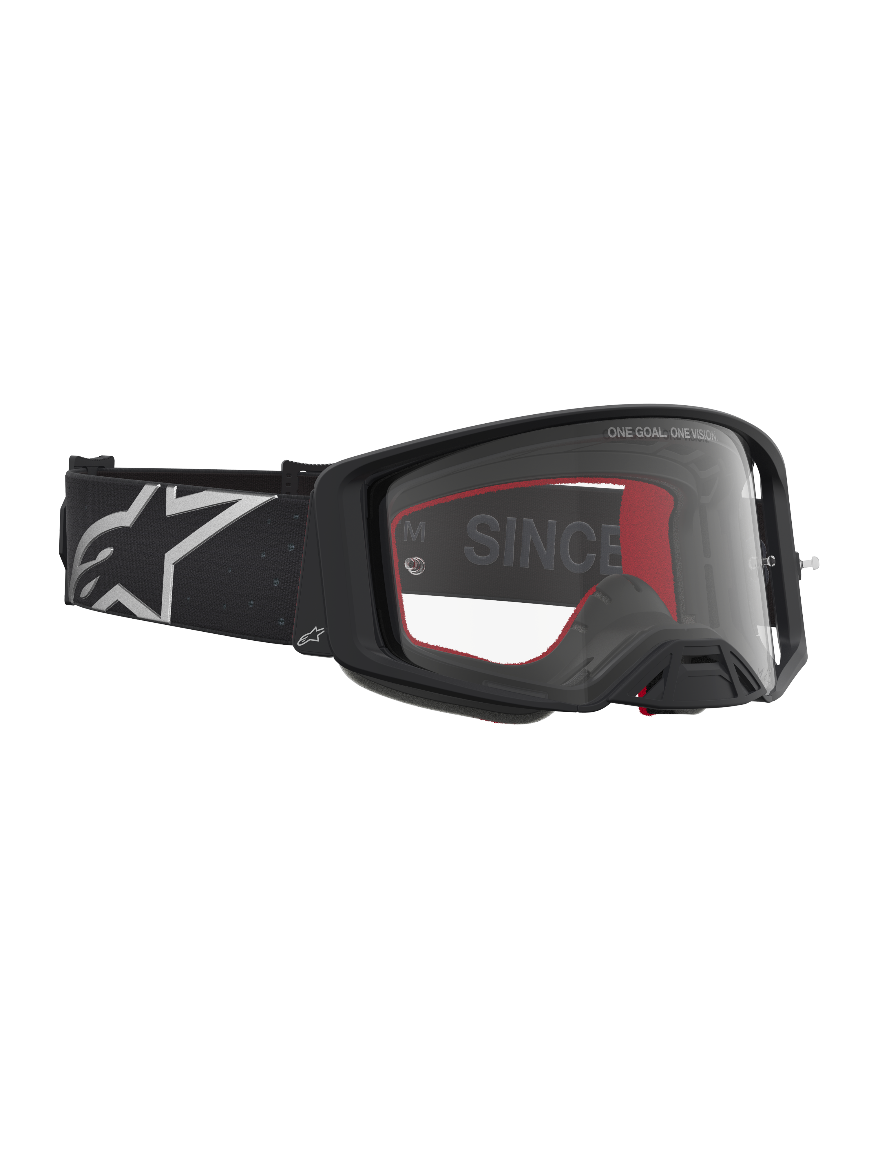 Alpinestars Masque Supertech Vesta, masque de motocross, noir mat et argenté, lentille claire, monture légère, équipement de protection tout-terrain