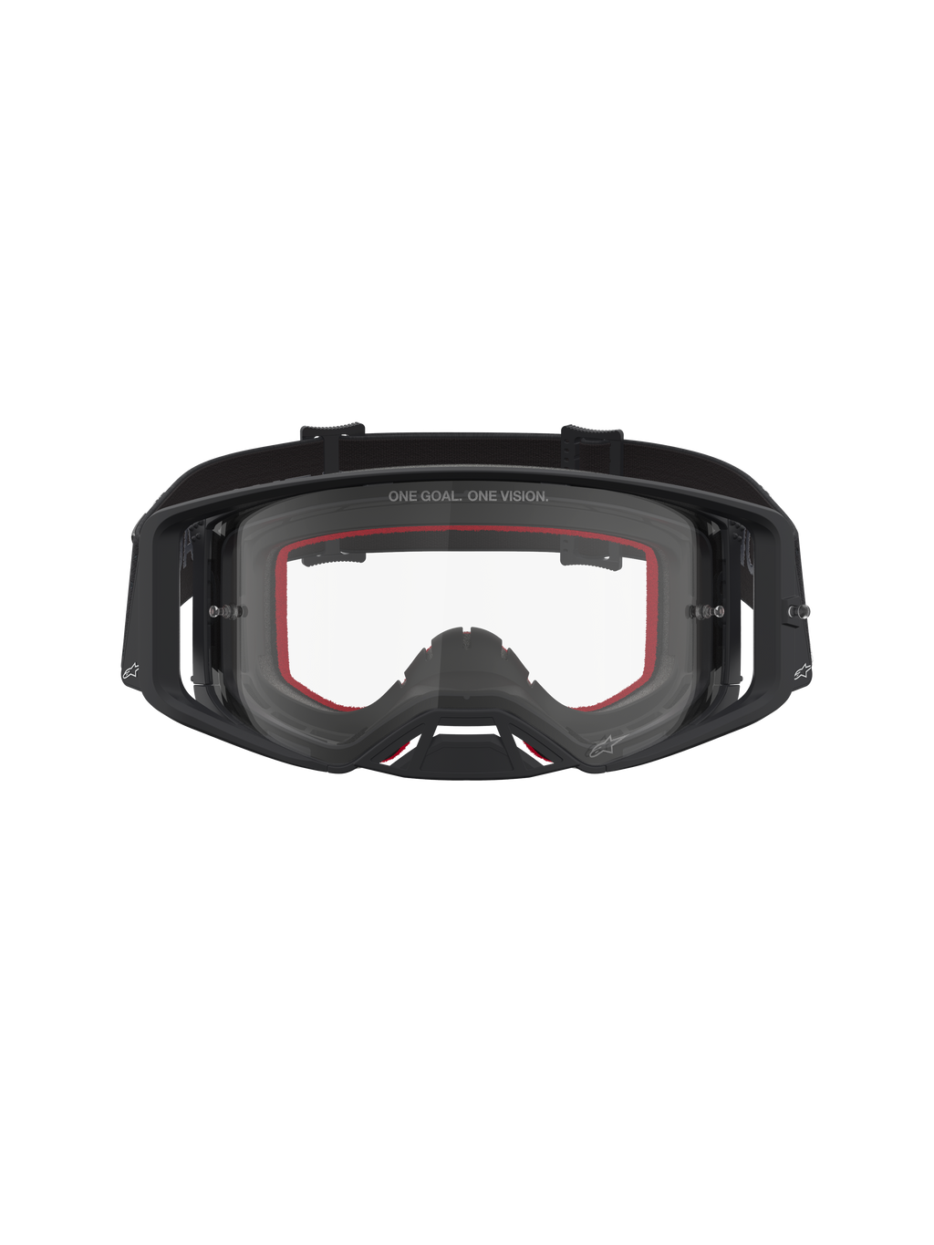 Alpinestars Supertech Vesta, masque de motocross tout-terrain, noir et argenté mat, doté d'une lentille claire pour une visibilité optimale.