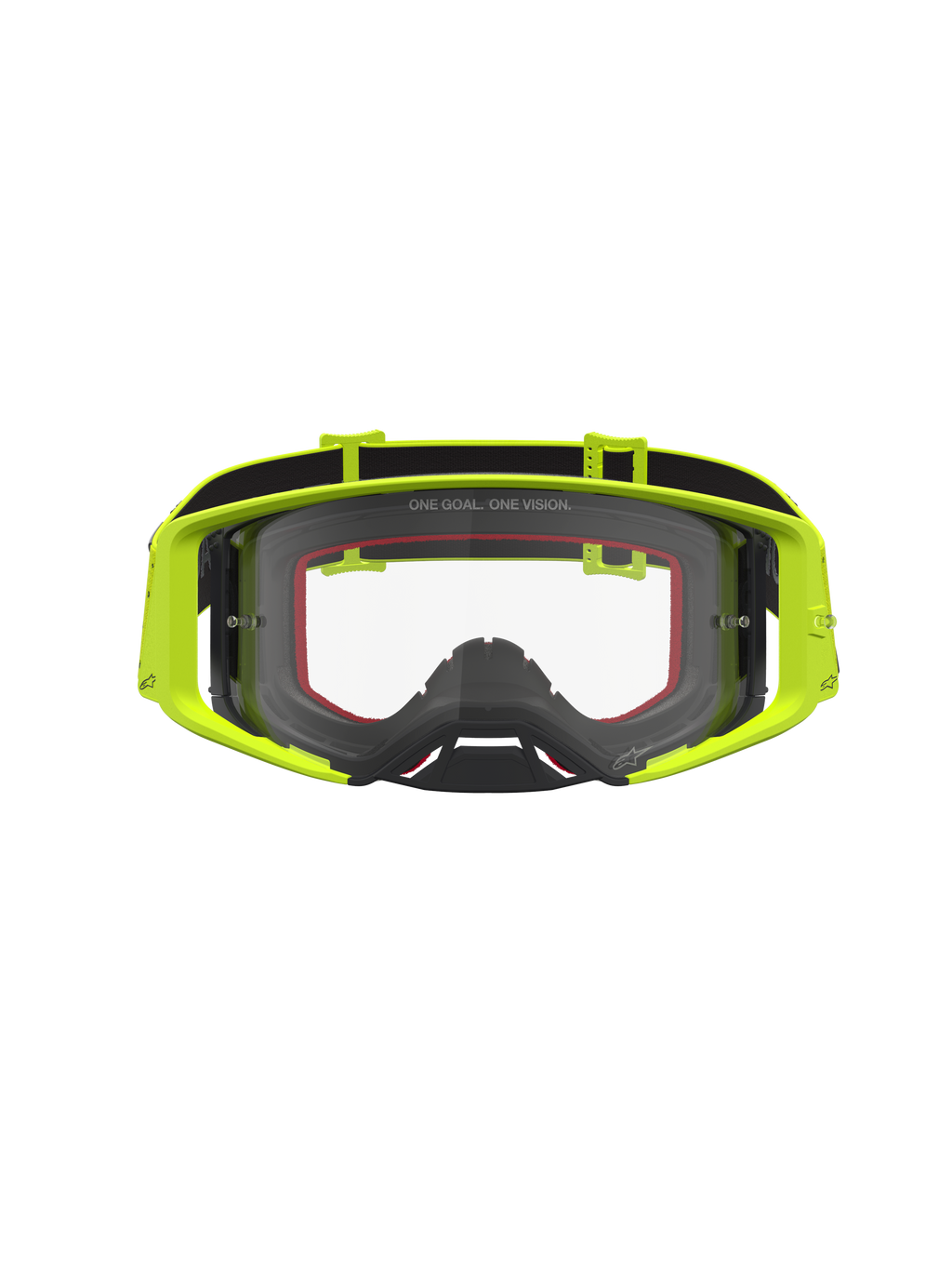 Alpinestars Supertech Vesta, masque de motocross jaune fluorescent et noir avec lentille claire anti-buée.