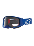 Masque Alpinestars Supertech Vesta, masque de motocross et tout-terrain pour homme, bleu et blanc, doté d'une lentille claire en polycarbonate et d'un logo étoile signature sur la sangle.