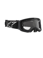Masque Alpinestars Vision 8 Corp, double écran, masque de motocross, monture noire avec écran clair, large bandeau noir arborant un grand logo Alpinestars blanc, protection oculaire technique pour la course tout-terrain