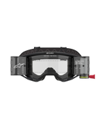 Masque Alpinestars Vision 8 Corp Roll-Off, masque de motocross, monture noire avec écran clair, doté d'un système roll-off intégré avec boîtiers translucides et large bandeau noir avec logo, protection oculaire de course professionnelle