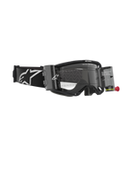 Masque Alpinestars Vision 8 Corp, lunettes de motocross avec système Roll-Off, noir et transparent, doté de boîtiers de film transparents, d'un écran clair et d'un large bandeau noir avec un grand logo Alpinestars blanc
