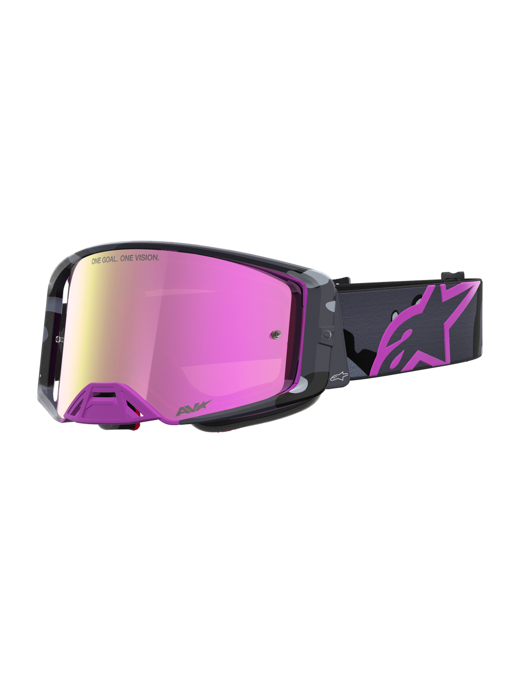 Alpinestars Masque Édition Limitée Supertech Lone, masque de motocross avec écran miroir rose et monture violette camouflage