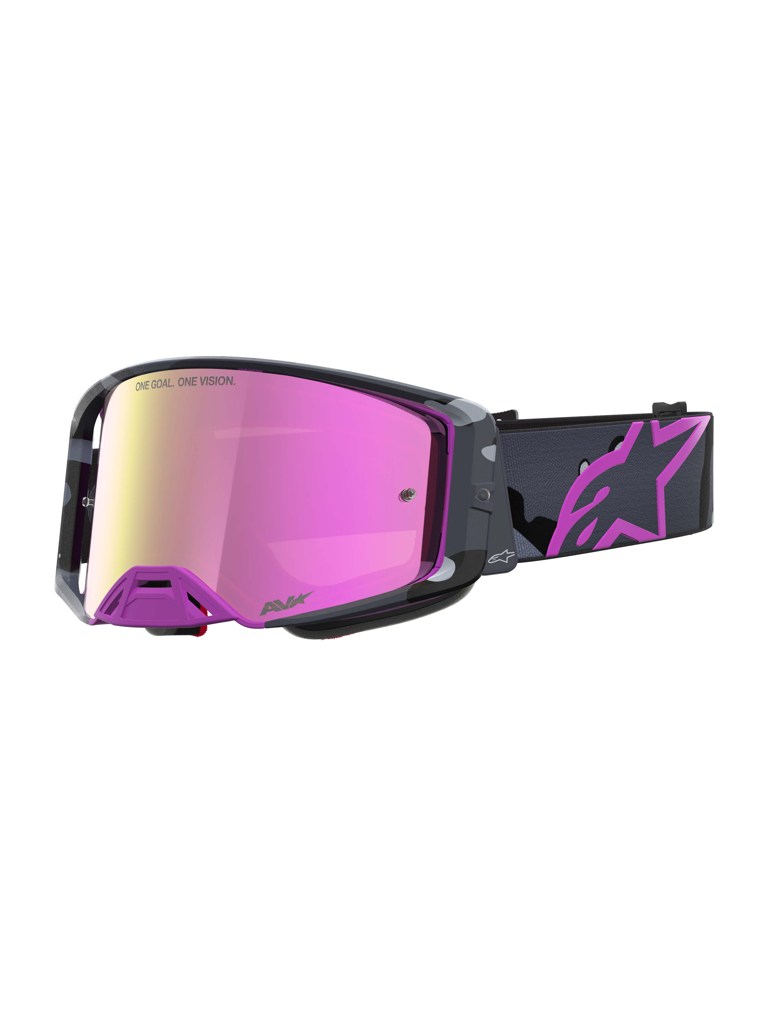 Alpinestars Masque Édition Limitée Supertech Lone, masque de motocross avec écran miroir rose et monture violette camouflage