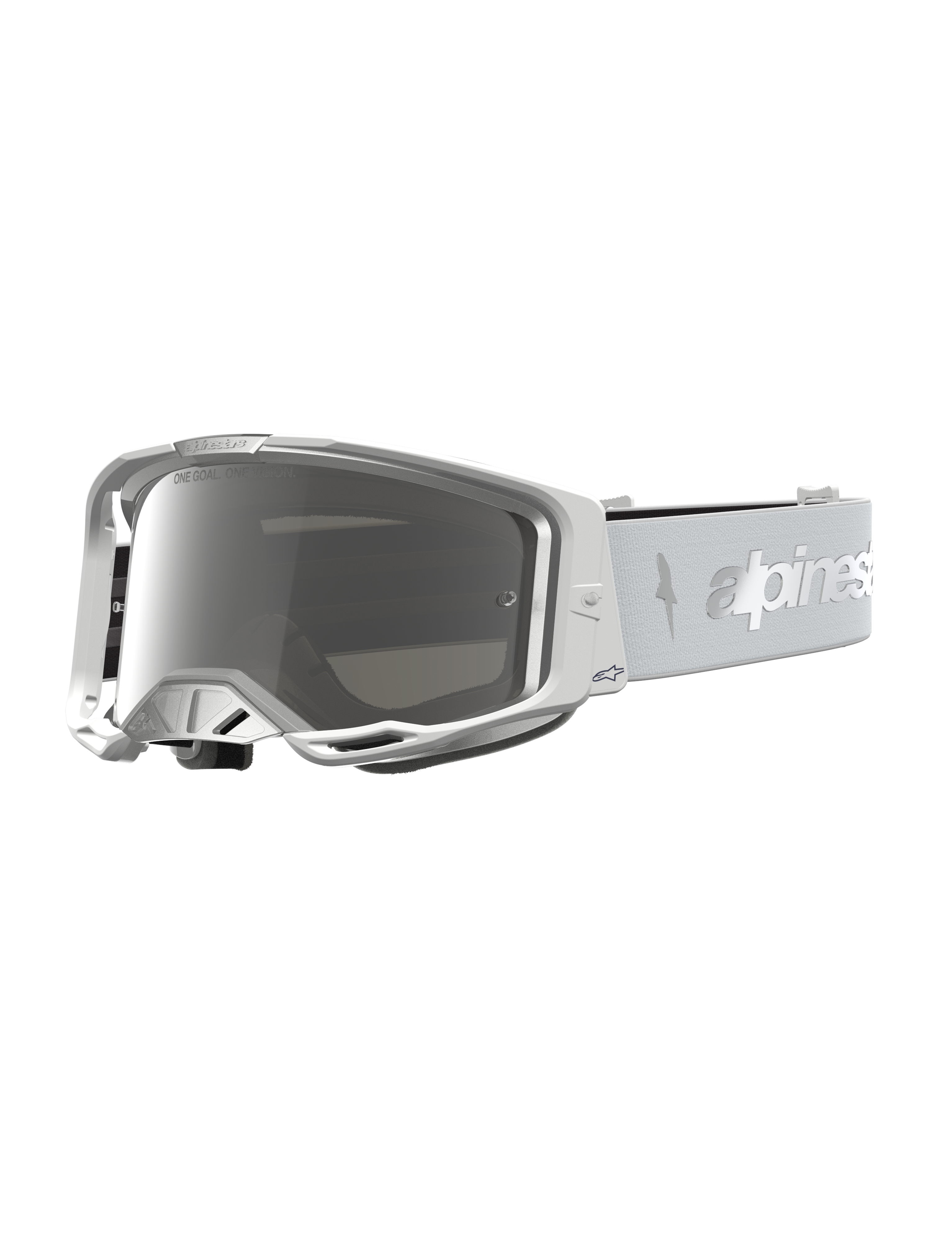 Alpinestars Vision 8 Amber Goggles - Mirror, white and silver motocross goggles with a silver mirrored anti-fog lens.