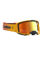 Masque Alpinestars Vision 8 Ambre Miroir, masque de motocross, ambre et rouge, lentille miroir antibuée et monture flexible.