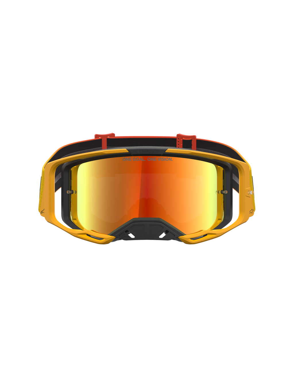 Masque Alpinestars Vision 8 Ambre Miroir, masque de motocross jaune avec lentille miroir rouge et ventilation RAM-AIR.