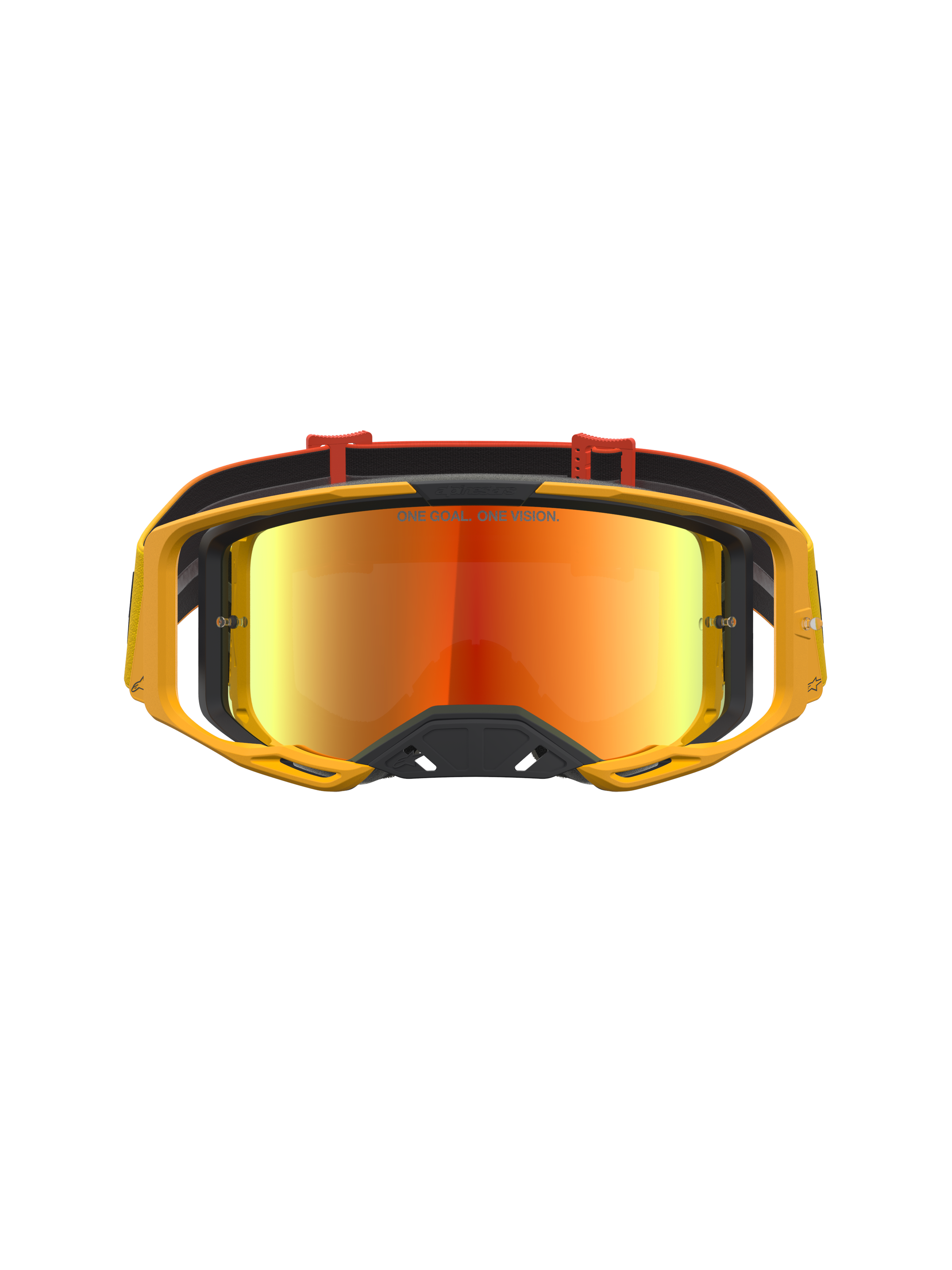 Masque Alpinestars Vision 8 Ambre Miroir, masque de motocross jaune avec lentille miroir rouge et ventilation RAM-AIR.