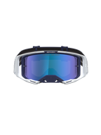 Alpinestars Vision 8 Amber, masque de motocross tout-terrain, monture bleu marine et blanche, lentille miroir bleue anti-buée et système de ventilation RAM-AIR