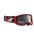 Masque Alpinestars Vision 8 Luar, masque de motocross, monture rouge et noire avec écran miroir argenté, doté d'un large bandeau tissé avec marquage Alpinestars rouge et blanc et texte "ONE GOAL. ONE VISION.", lunettes de protection haute performance pour la course tout-terrain