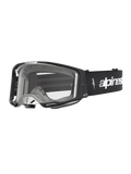 Alpinestars Vision 8 Amber, masque de motocross noir et argenté, lentille claire avec système de ventilation RAM-AIR.