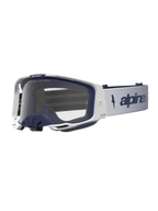 Alpinestars Vision 8 Amber, masque de motocross blanc et bleu marine, lentille claire, cadre A-FLEX avec système de ventilation RAM-AIR pour le tout-terrain