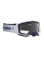 Masque Alpinestars Vision 8 Amber, masque de motocross pour course, blanc et bleu marine, doté d'une lentille claire et d'un cadre A-FLEX flexible, idéal pour le tout-terrain