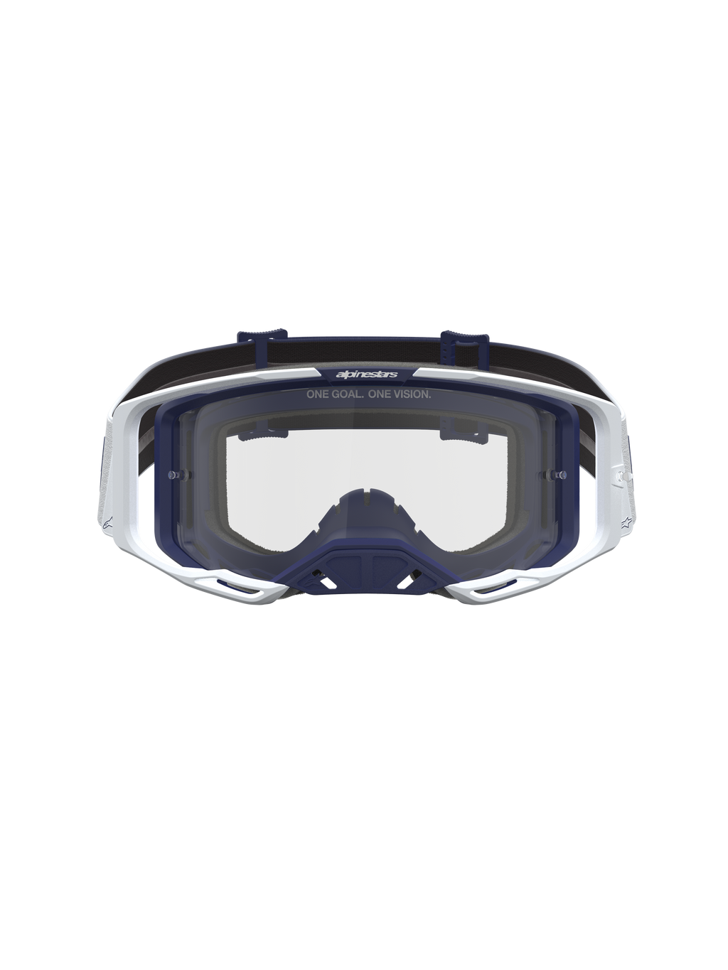 Masque Alpinestars Vision 8 Amber, masque de motocross blanc et bleu marine avec lentille claire et cadre flexible A-FLEX