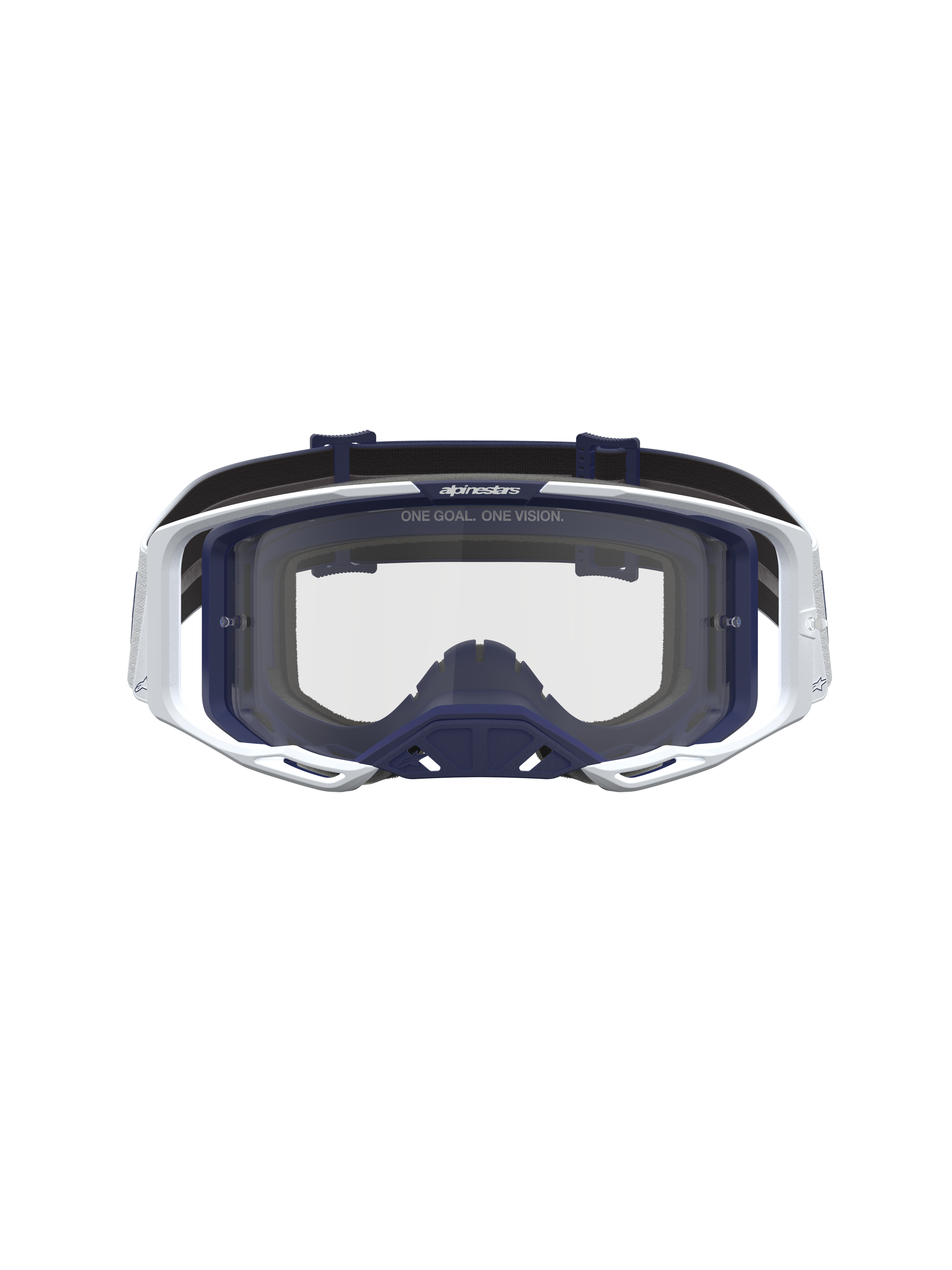 Masque Alpinestars Vision 8 Amber, masque de motocross blanc et bleu marine avec lentille claire et cadre flexible A-FLEX