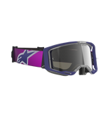 Alpinestars Vision 8 Corp Goggles, Motocross Goggles, Purple frame with Light Gray Mirror Silver lens, featuring a wide purple strap with a large Alpinestars logo, A-FLEX frame design, and tinted mirror lens, professional-grade off-road racing eyewear