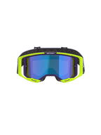 Alpinestars Vision 8 Corp Goggles, masque de motocross, violet et jaune fluo, doté d'un écran à effet miroir bleu, monture A-FLEX jaune fluo avec des accents violets et une sangle réglable violette, équipement de protection haute performance pour le tout-terrain