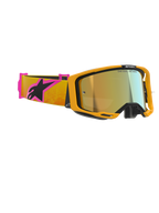 Masque Alpinestars Vision 8 Corp, masque de motocross, monture orange avec écran miroir doré, bandeau orange et rose arborant le logo Alpinestars noir, conception haute performance pour la course tout-terrain