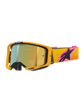 Masque Alpinestars Vision 8 Corp, masque de motocross, monture orange avec écran doré miroir, bandeau dégradé jaune et orange avec un grand logo Alpinestars rose et noir, design haute performance épuré pour la course tout-terrain