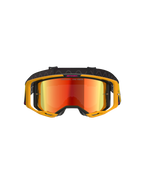 Lunettes Alpinestars Vision 8 Corp, lunettes de motocross, jaune et rose avec lentille rouge miroir, dotées d'une monture A-FLEX jaune vif, d'une lentille réfléchissante rouge et d'un bandeau noir avec marquage Alpinestars rose et texte « ONE GOAL. ONE VISION. », protection oculaire professionnelle pour la course tout-terrain