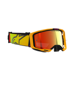 Lunettes de motocross Alpinestars Vision 8 Corp, jaune et rose avec écran miroir rouge, large bandeau tissé avec dégradé jaune et rose et grand logo étoile, monture légère A-FLEX avec stabilisateurs noirs, lunettes de performance pour la course tout-terrain