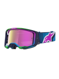 Masque Alpinestars Vision 8 Maven pour motocross, bleu et rose, lentille miroir violette, cadre A-FLEX flexible et système de ventilation RAM-AIR