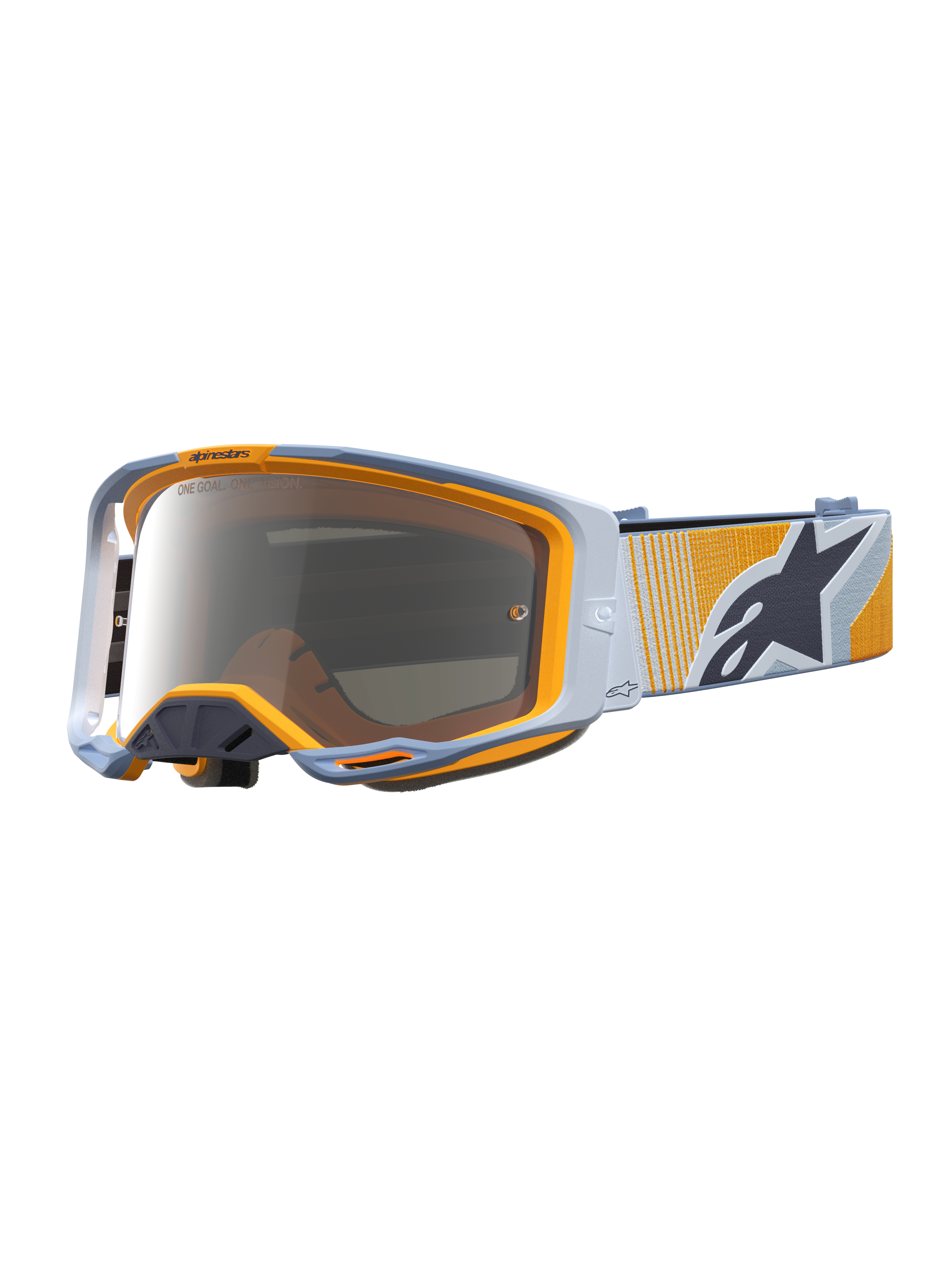 Alpinestars Masque Vision 8 Maven, masque de motocross, bleu et orange, lentille argentée miroir anti-buée, ventilation RAM-AIR