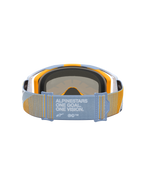 Alpinestars Vision 8 Maven Goggles in blue and orange, featuring the One Goal. One Vision. motto on the motocross strap.