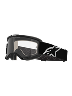 Masque Alpinestars Vision 5 Corp, lunettes de motocross, noir et transparent, avec lentille claire anti-buée, monture noire avec ventilation RAM-AIR et large sangle noire avec logo étoile blanc, conçu pour la course tout-terrain