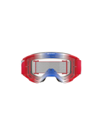 Alpinestars Vision 5 Corp Goggles, Motocross Goggles, Red White and Blue with Clear Lens, red frame with blue and white gradient accents, red woven strap, features 'ONE GOAL. ONE VISION.' branding on the lens, durable eye protection for off-road racing