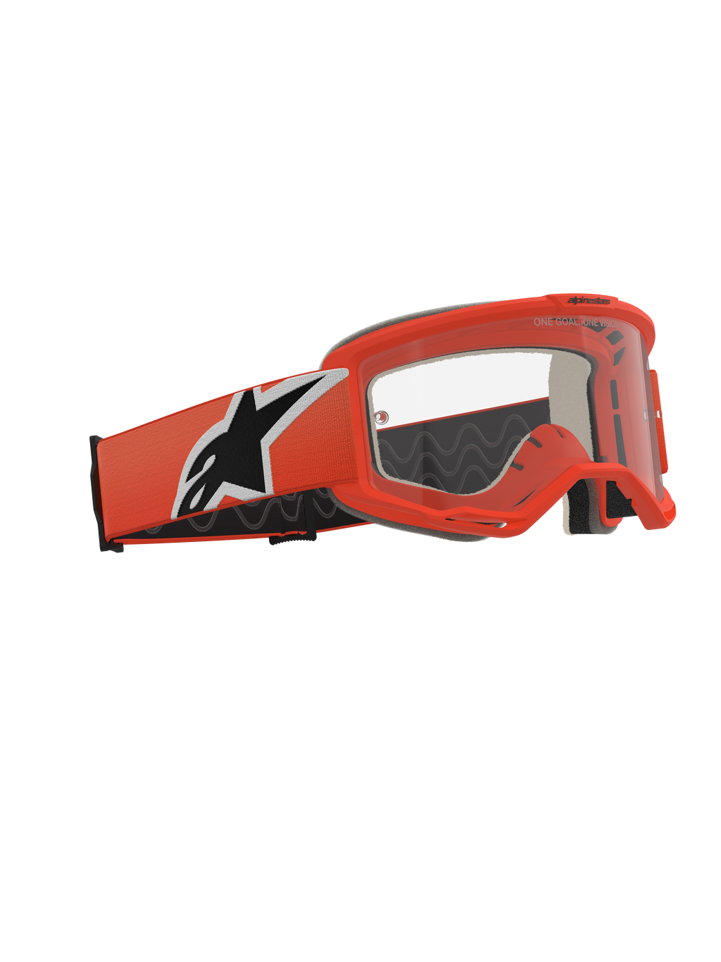 Alpinestars Vision 5 Corp Goggles, masque de motocross, orange et transparent, monture et bandeau orange avec un logo étoile noir et blanc, écran transparent anti-buée, équipement de protection oculaire professionnel pour le tout-terrain