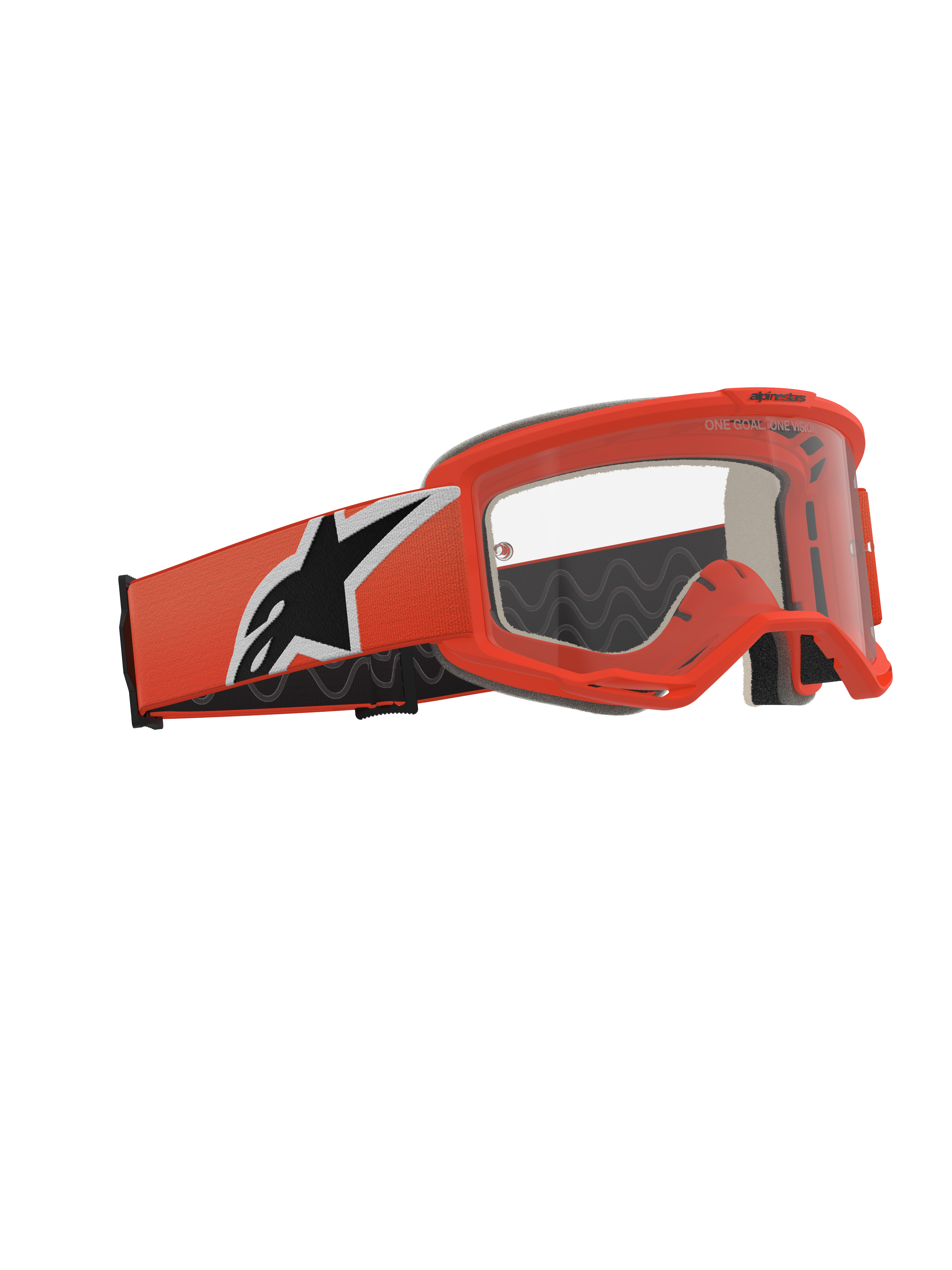 Alpinestars Vision 5 Corp Goggles, masque de motocross, orange et transparent, monture et bandeau orange avec un logo étoile noir et blanc, écran transparent anti-buée, équipement de protection oculaire professionnel pour le tout-terrain