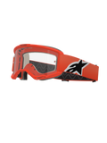 Masque Alpinestars Vision 5 Corp, lunettes de motocross, orange vif, écran transparent, sangle orange avec logo Alpinestars noir et blanc, mousse faciale noire épaisse, fentes de ventilation RAM-AIR, design aérodynamique pour la course tout-terrain